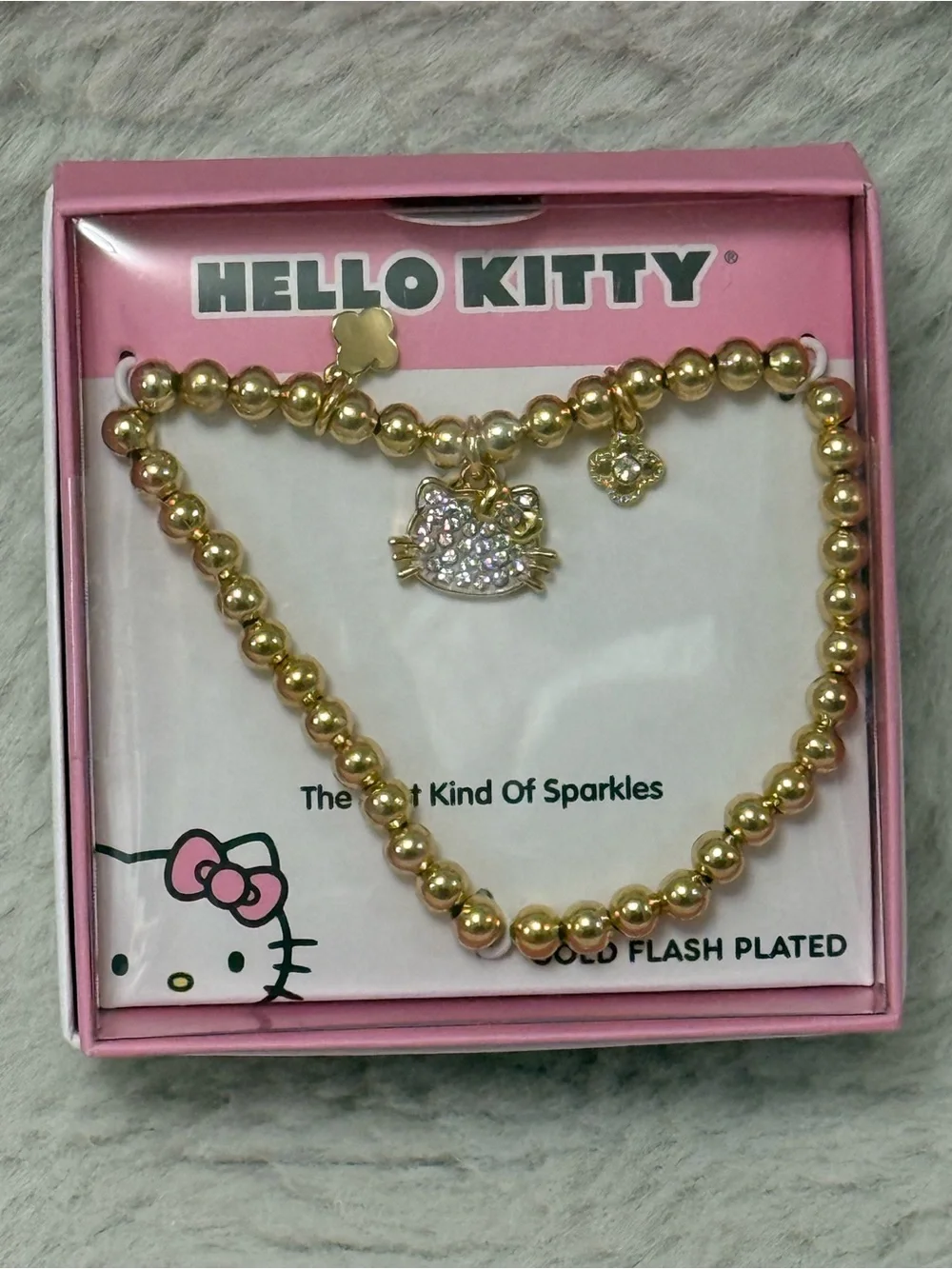 Hello Kitty Gold and Pink Necklace & Beaded Bracelet Set
